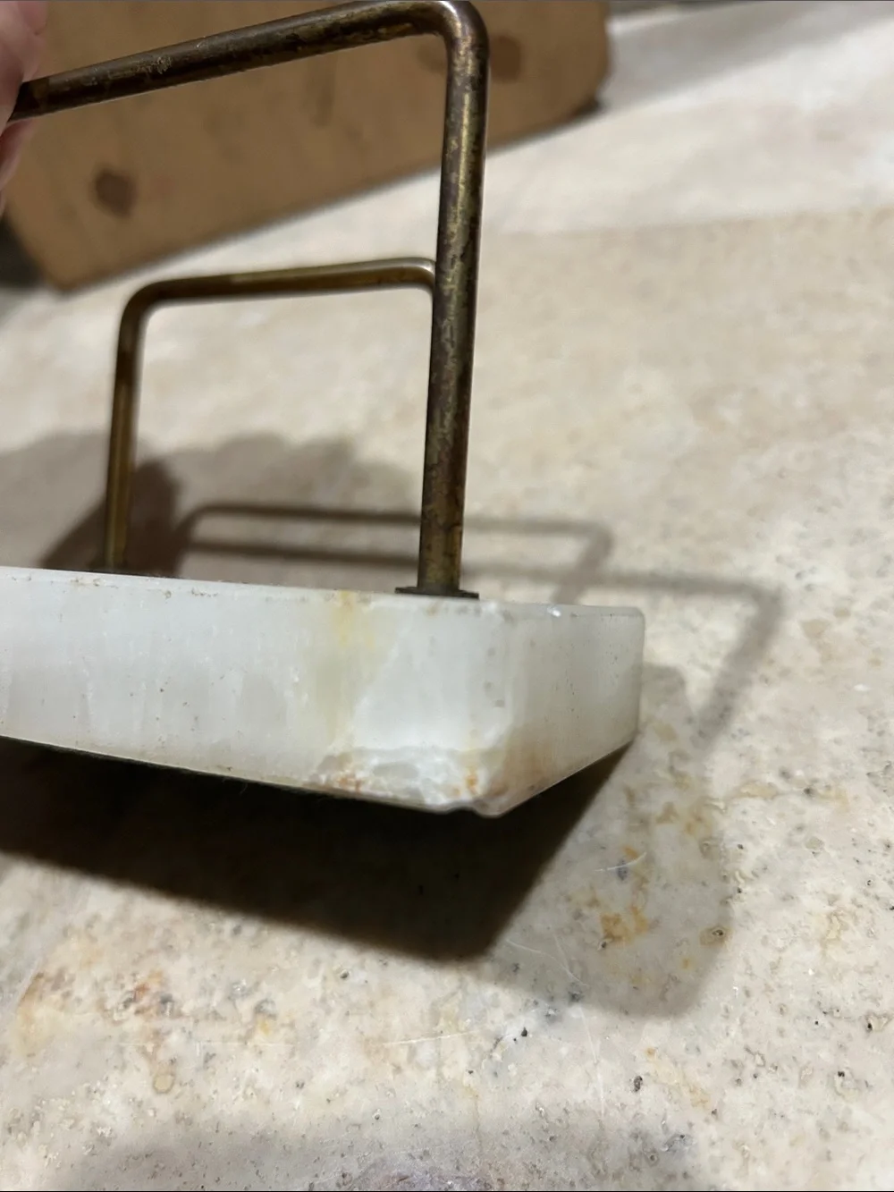 Vintage MCM white marble and brass double-arch letter holder